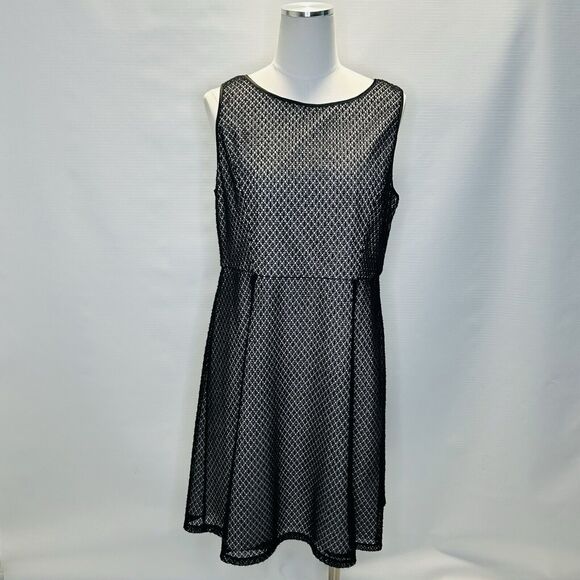 Adrianna Papell Dress Size 14 Petite Black And White Sleeveless A Line Party - Picture 1 of 13
